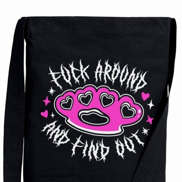 Too Fast Sling Tote | F Around and Find Out Pink Black Canvas Bag NWT Alt-Core - Picture 2 of 3